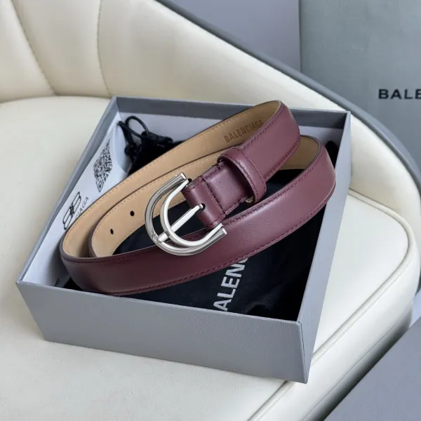 Balenciaga Women's Rodeo Belt In Burgundy/Black Smooth Calfskin With Gold/Silver Hardware 25mm - Image 5