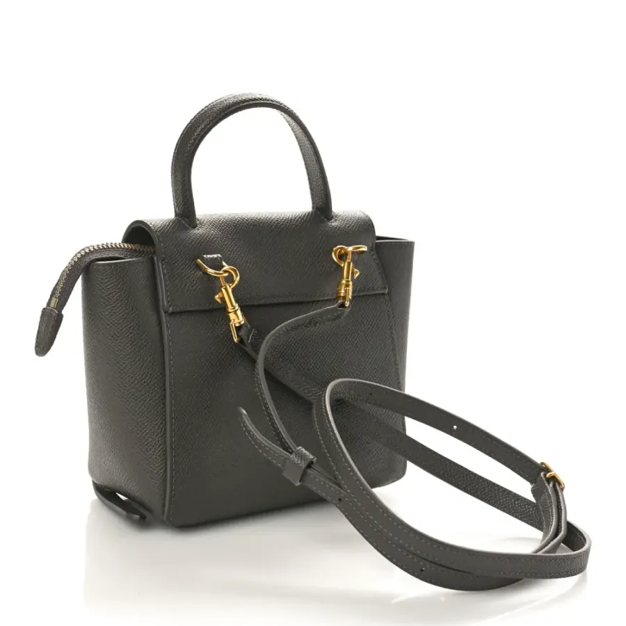 Celine Pico Belt Bag Grey Grained Calfskin Leather Gold Hardware