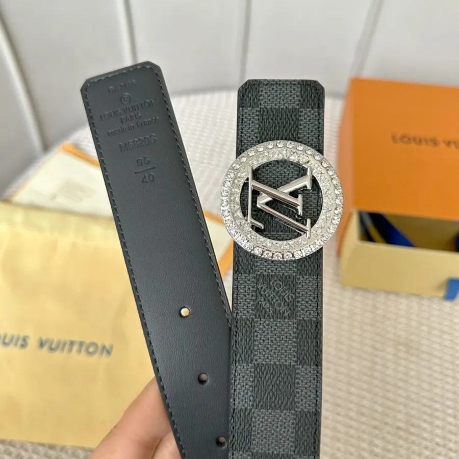 Louis Vuitton Women's Diamonds Nautical Buckle Reversible Belt In Black/Brown Calfskin And Damier Canvas With Gold/Silver Hardware 35mm
