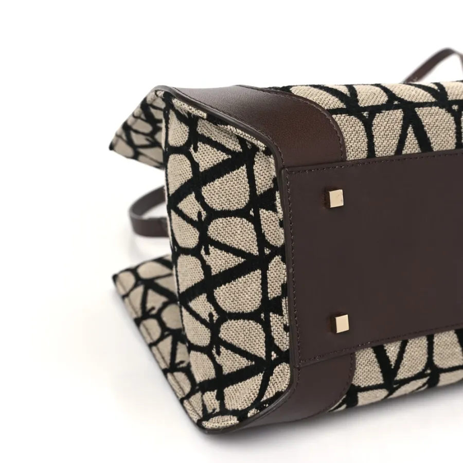 Valentino Garavani Medium VLogo Tote Naturale/Black/Fondant Toile Iconographe Calfskin Leather