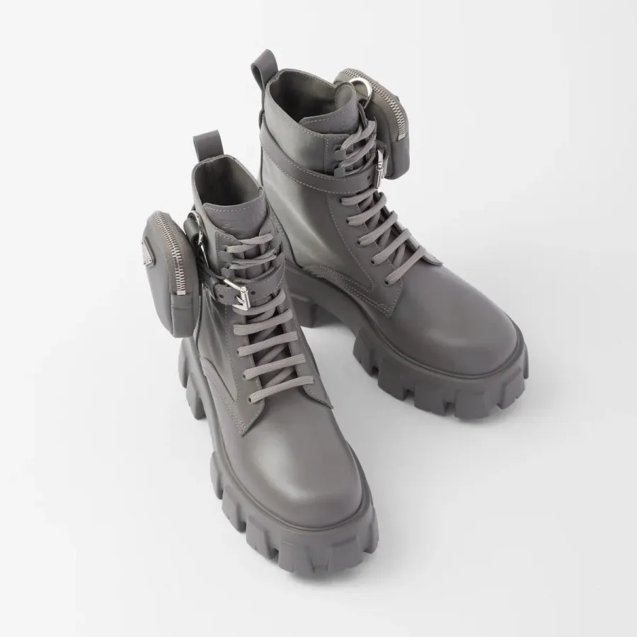 PRADA Marbled grey leather boots (with pouch)