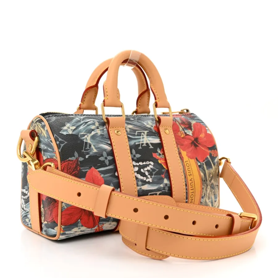 Louis Vuitton Surfin Keepall Bandouliere 25 Navy Blue Monogram Canvas Gold Hardware