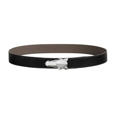 Hermès Men' s Destrier Buckle Reversible Belt In Black/Etoupe/Coffee/Brown/Blue Grained Calfskin With Silver Hardware 32mm