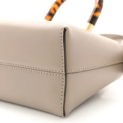 Fendi Mini Logo Embossed By The Way Top Handle Boston Bag Tortora King Vitello Leather & Plexiglass Gold Hardware