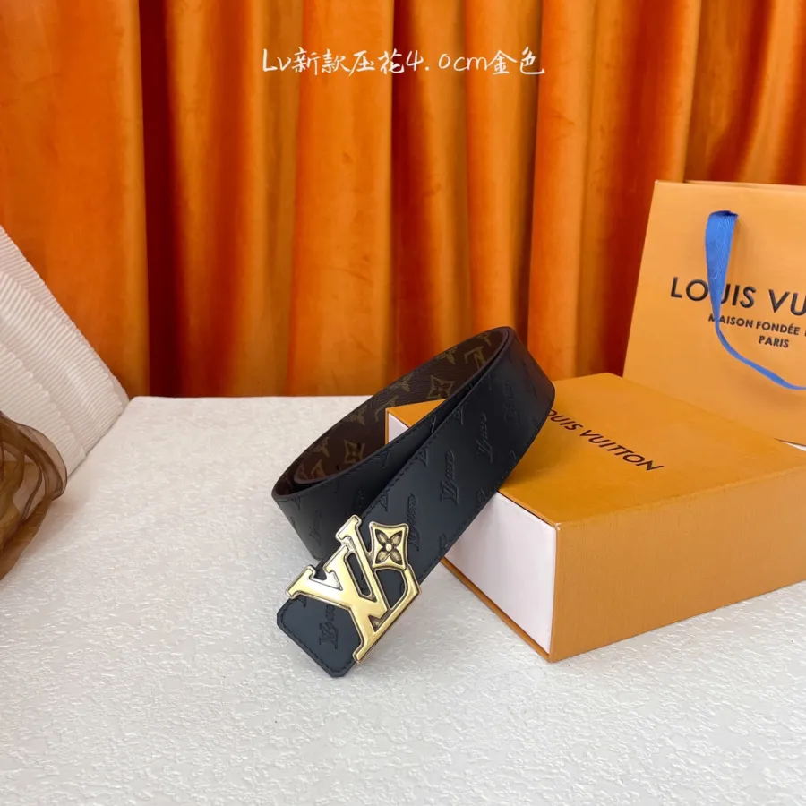 Louis Vuitton Men's LV Flower Buckle Reversible Belt In Black Calfskin And Black/Brown Monogram Canvas With Gold/Silver Hardware 40mm