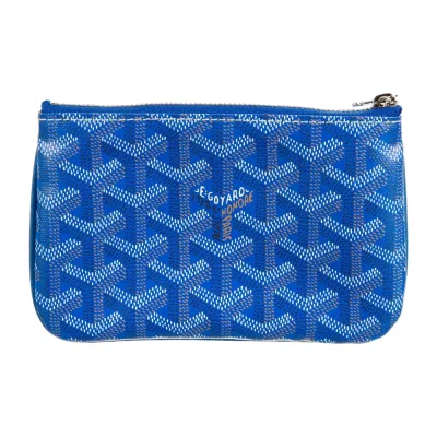 Goyard Medium Senat Pochette Pouch Blue Goyardine Canvas Silver Hardware