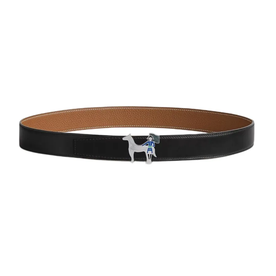 Hermès Women' s Artificier Buckle Reversible Belt In Black/Brown/Etoupe/Coffee/Blue Calfskin With Silver Hardware 32mm