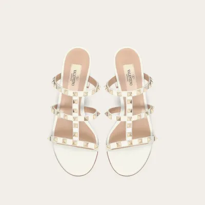VALENTINO White calfskin studded high-heeled sandals (heel height 6cm)
