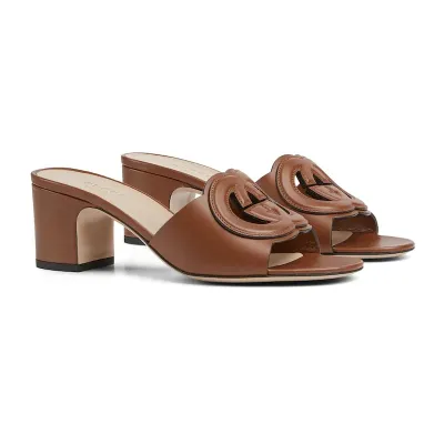 Gucci brown high-heeled slippers