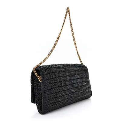 Saint Laurent Medium Kate 99 Tassel Monogram Raffia Black Gold Hardware