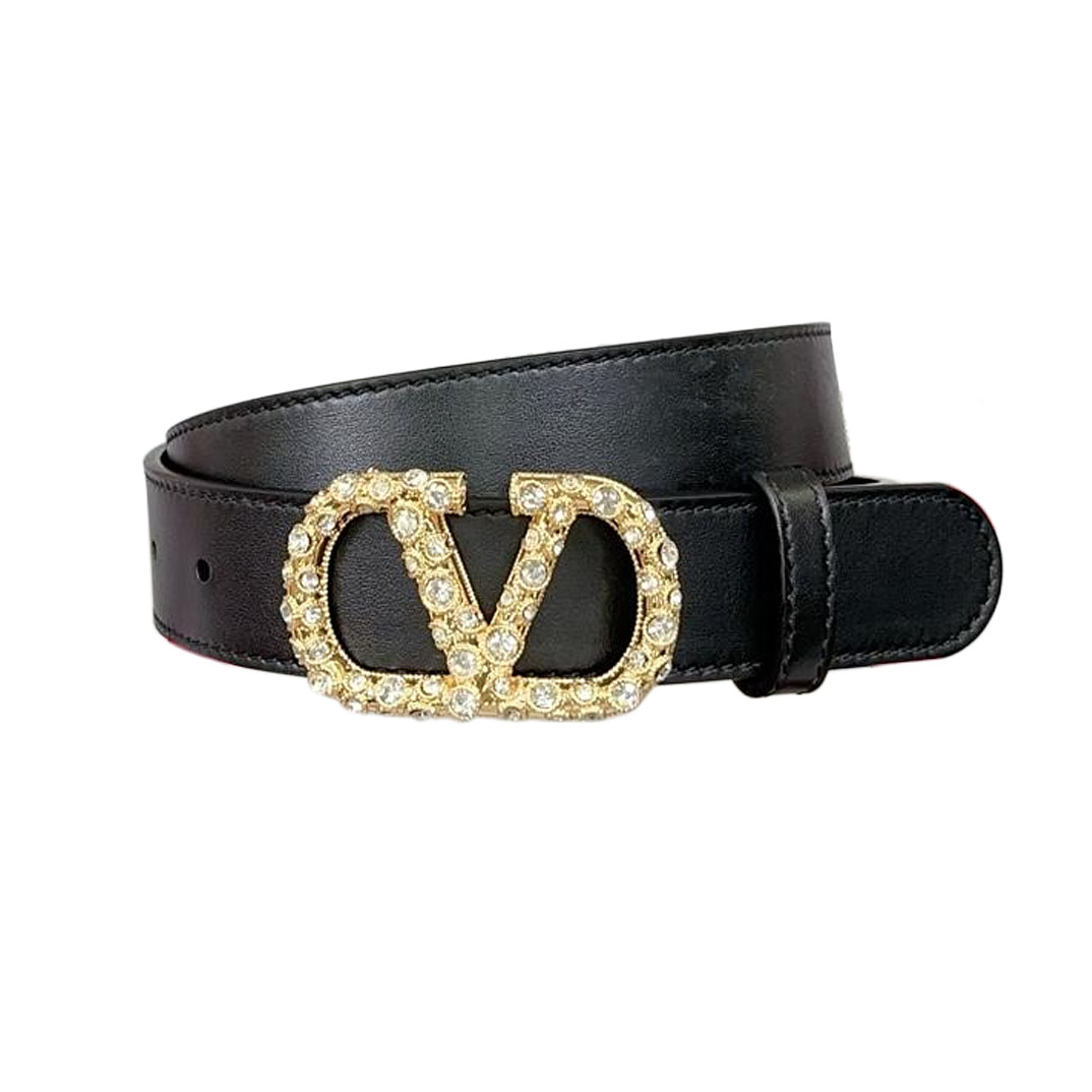 Valentino V Buckle With Crystal Belt In Black/Brown/Red/White Calfskin With Gold/Silver Hardware 30mm
