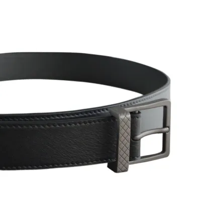 Bottega Veneta Men's Square Buckle Belt In Black/Coffee/Blue Calfskin With Matte Gun Black Hardware 35mm