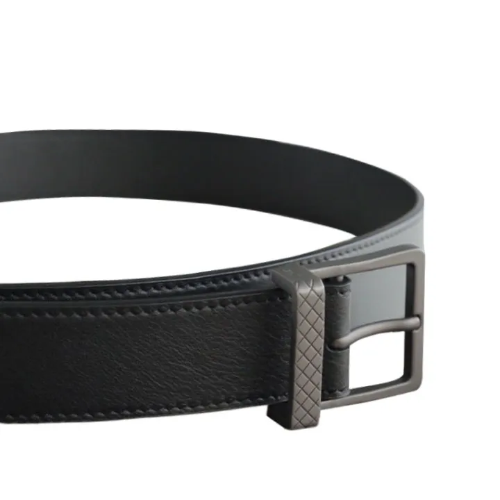 Bottega Veneta Men's Square Buckle Belt In Black/Coffee/Blue Calfskin With Matte Gun Black Hardware 35mm