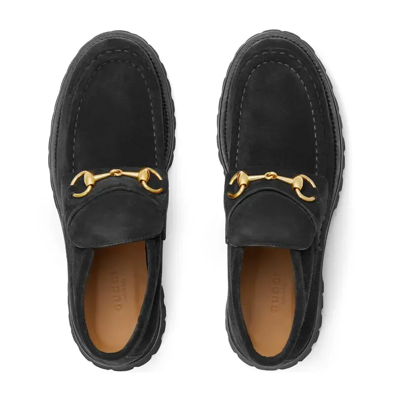 Gucci Round headed black suede horse collar buckle  ankle boots