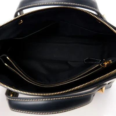 Fendi Medium Logo Embroidered By The Way Boston Bag Grezzo/Black Canvas & King Vitello Leather Gold Hardware