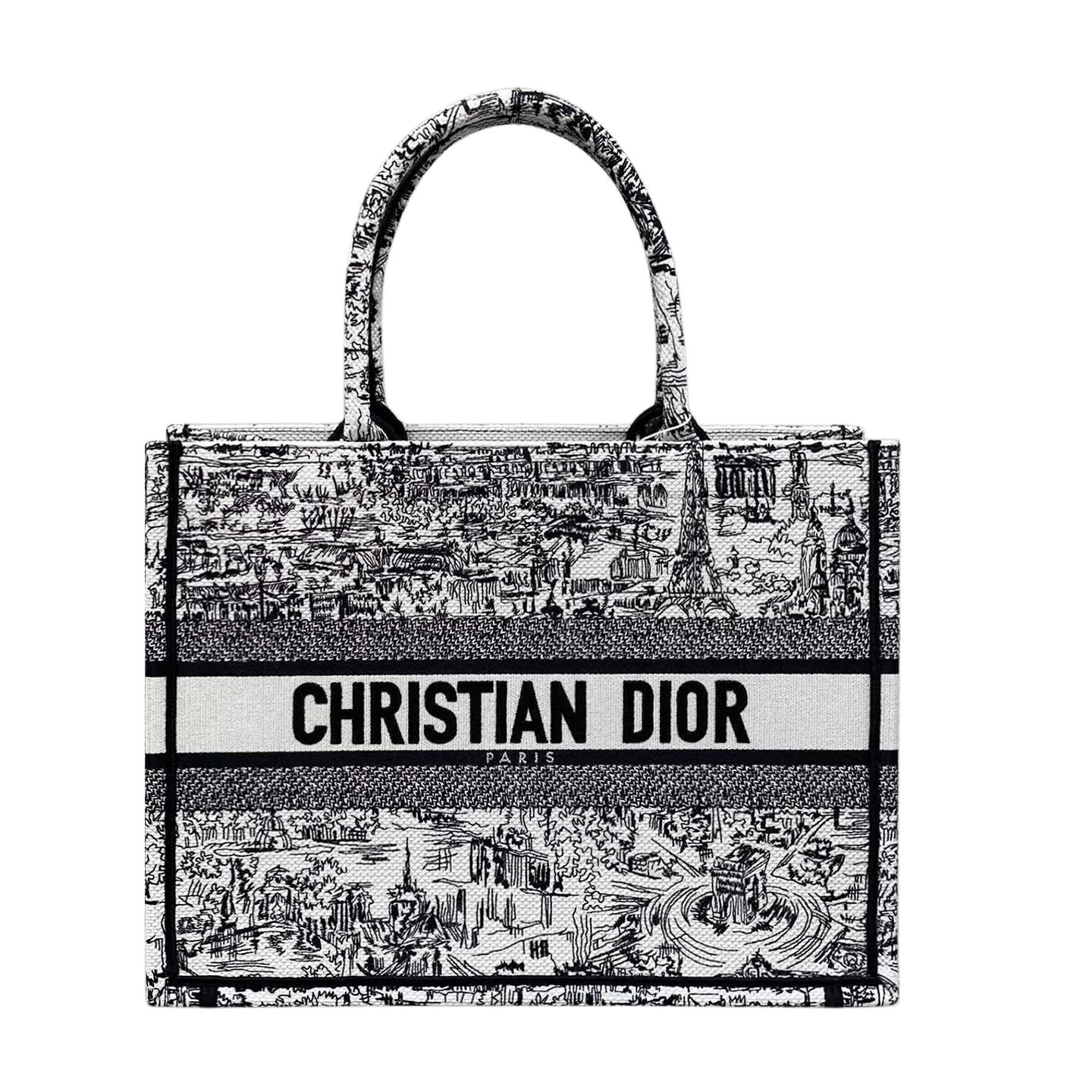 Dior Medium Dior Book Tote Branco e Preto Bordado Allover Paris