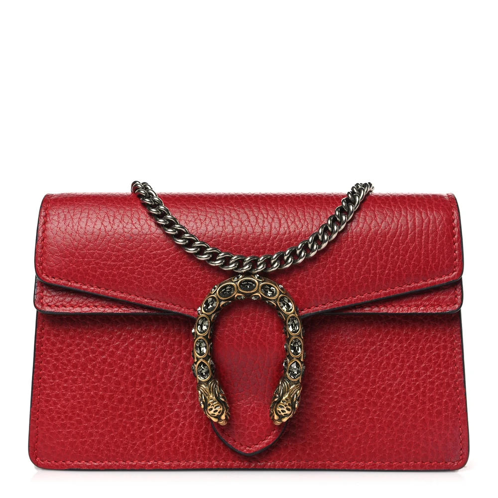 Gucci Mini Super Dionysus Bolsa de Ombro Hibiscus Red Couro Bezerro Hardware Prata Envelhecido