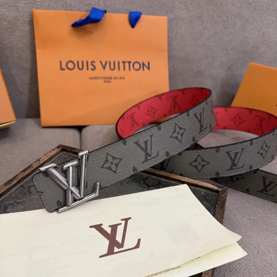 Louis Vuitton Men's Line Reversible Belt In Grey/Pink/Black/Blue/White/Green Monogram Canvas With Gold/Silver Hardware 40mm