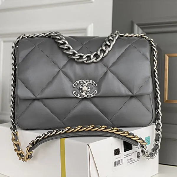 Chanel 19 Bag Deep Grey / Pink / Apricot Color 30cm Crossbody Bags - Image 2