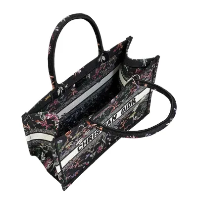 Dior Medium Dior Book Tote Black Multicolor Dior Herbarium Embroidery