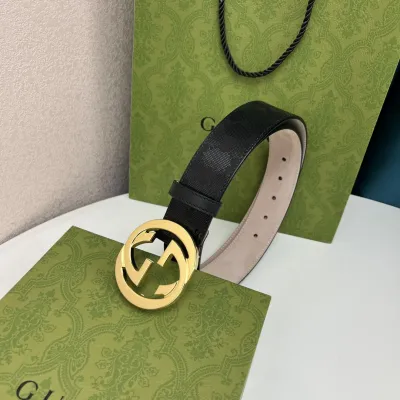 Gucci Men's Interlocking G Buckle Belt In Black GUCCI Marmont Canvas With Gold/Silver/Gun Black/Black Hardware 40mm