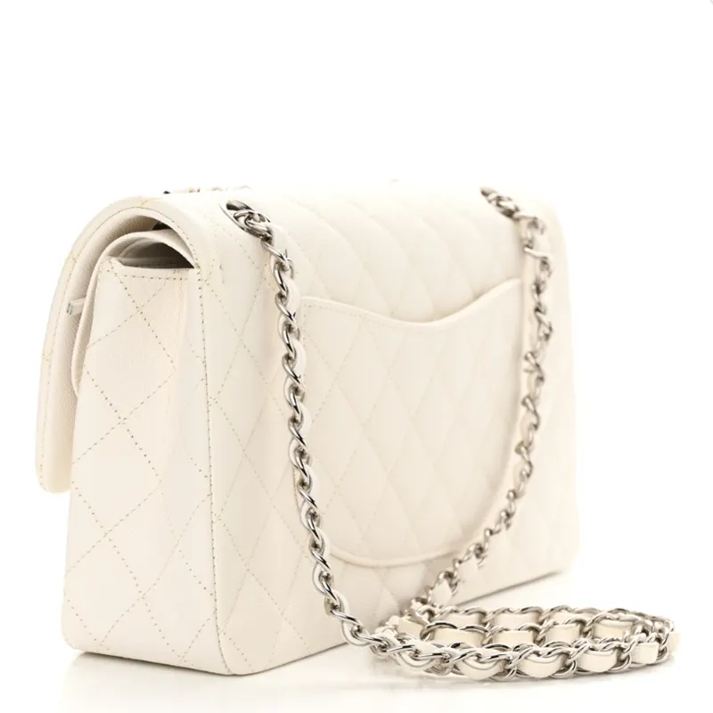 Designer Handbags Chanel White caviar Double Flap Bag