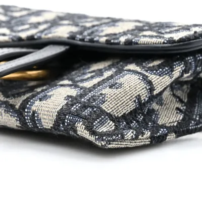 Dior Nano Saddle Chain Pouch Blue Oblique Canvas Gold Hardware