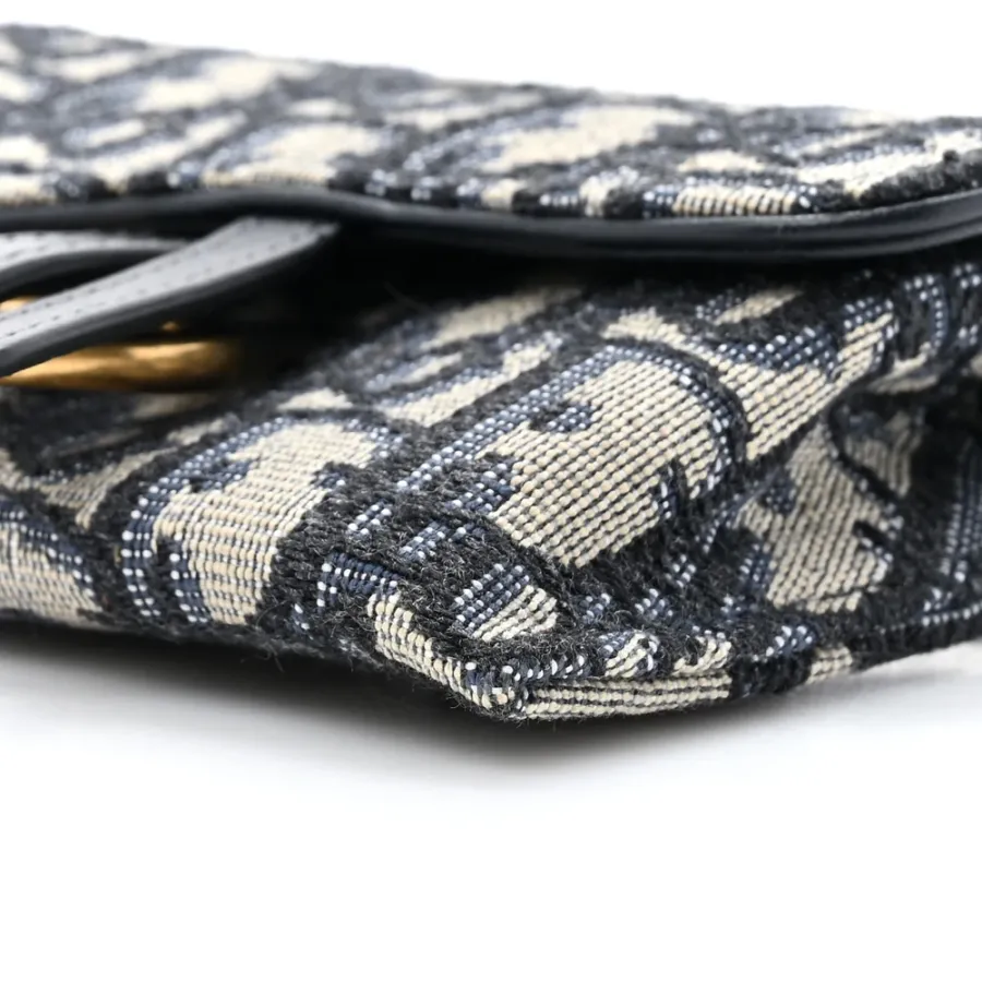 Dior Nano Saddle Chain Pouch Blue Oblique Canvas Gold Hardware