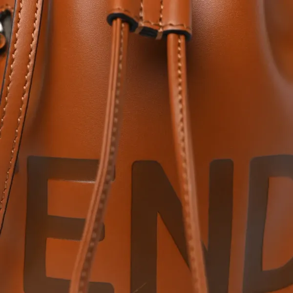 Fendi Mini F is Fendi Logo Embossed Mon Tresor Bucket Bag Cuoio King Vitello Leather Gold Hardware - Image 9
