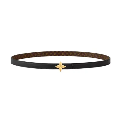 Louis Vuitton Women's Mini Flowergram Reversible Belt In Black Calfskin And Monogram Canvas With Gold/Silver/Pink/Black Hardware 15mm