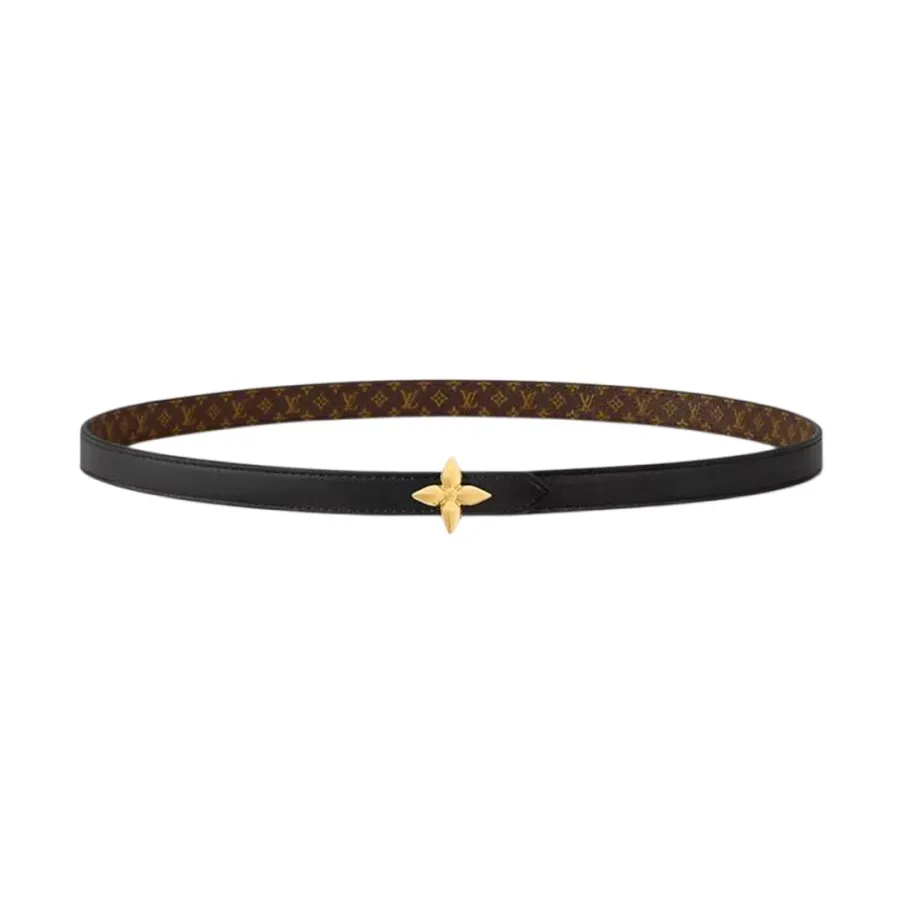 Louis Vuitton Women's Mini Flowergram Reversible Belt In Black Calfskin And Monogram Canvas With Gold/Silver/Pink/Black Hardware 15mm
