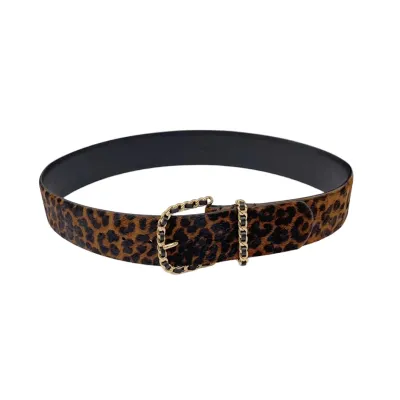 Chanel Women's Chain Buckle Belt In Leopard Calfskin With Gold Hardware 50mm