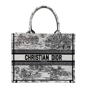Dior Medium Dior Book Tote White Embroidery with Black Toile de Jouy Scotland Motif Embroidery