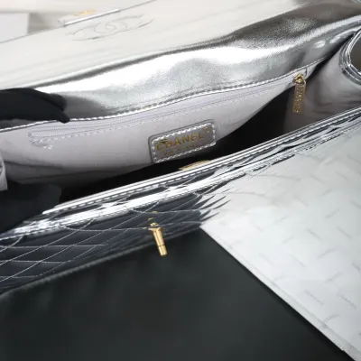 Chanel Silver / Gold / Black  patent leather Backpacks