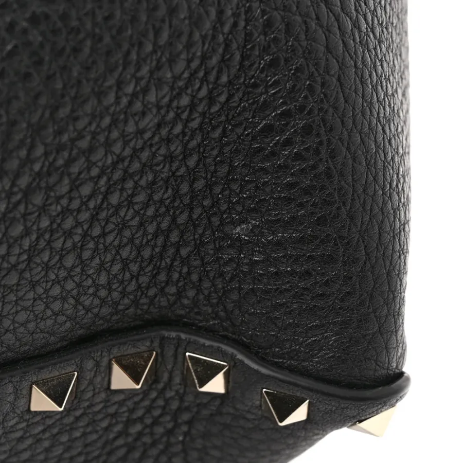 Valentino Garavani Medium Rockstud Tote Black Pebbled Calfskin Leather Gold Hardware