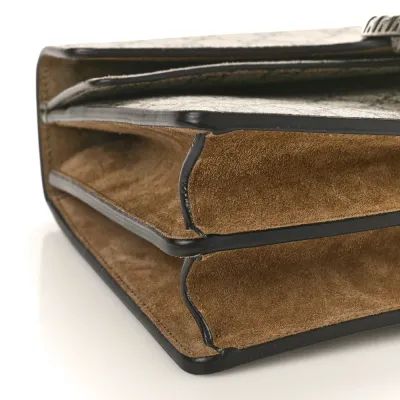 Gucci Small Dionysus Shoulder Bag Taupe GG Supreme Monogram Canvas Aged Silver Hardware