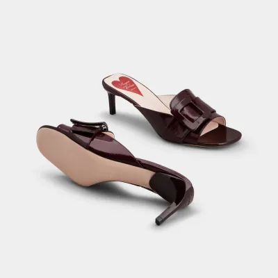 Roger Vivier Viv' Canard Mules Sandals In Burgundy Patent Leather With Lacquered Metal Buckle (Heel Height 5.5cm)