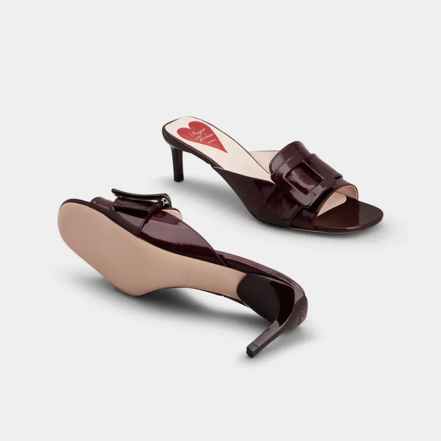 Roger Vivier Viv' Canard Mules Sandals In Burgundy Patent Leather With Lacquered Metal Buckle (Heel Height 5.5cm)