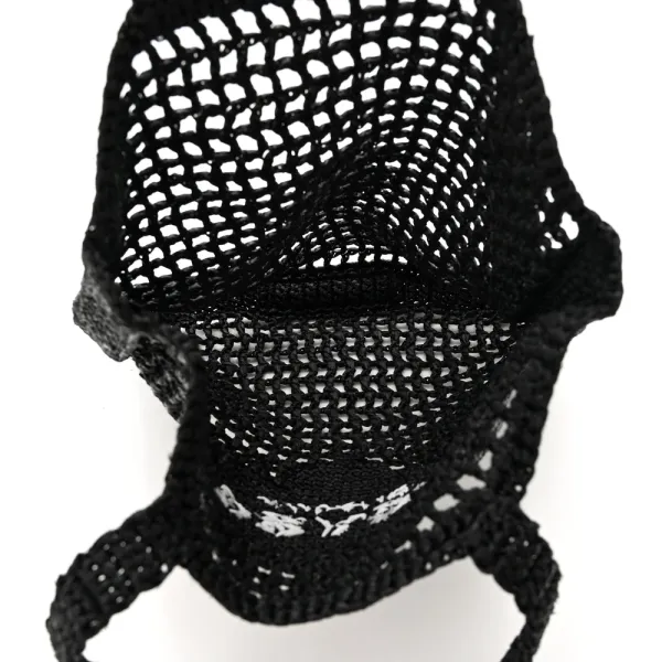 Prada Medium Effect Crochet Logo Embroidered Tote Bag Black Yarn Raffia - Image 7