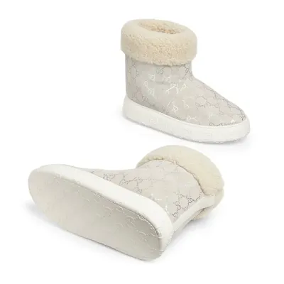 Gucci white platform woolen rolled edge women's ankle boots