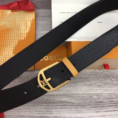 Louis Vuitton Men's Timeless Germain Belt In Black Calfskin With Gold/Silver/Gun Black Hardware 35mm