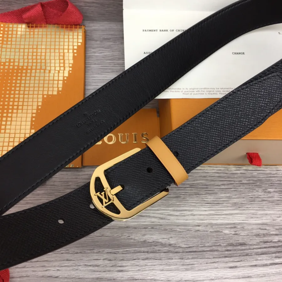 Louis Vuitton Men's Timeless Germain Belt In Black Calfskin With Gold/Silver/Gun Black Hardware 35mm