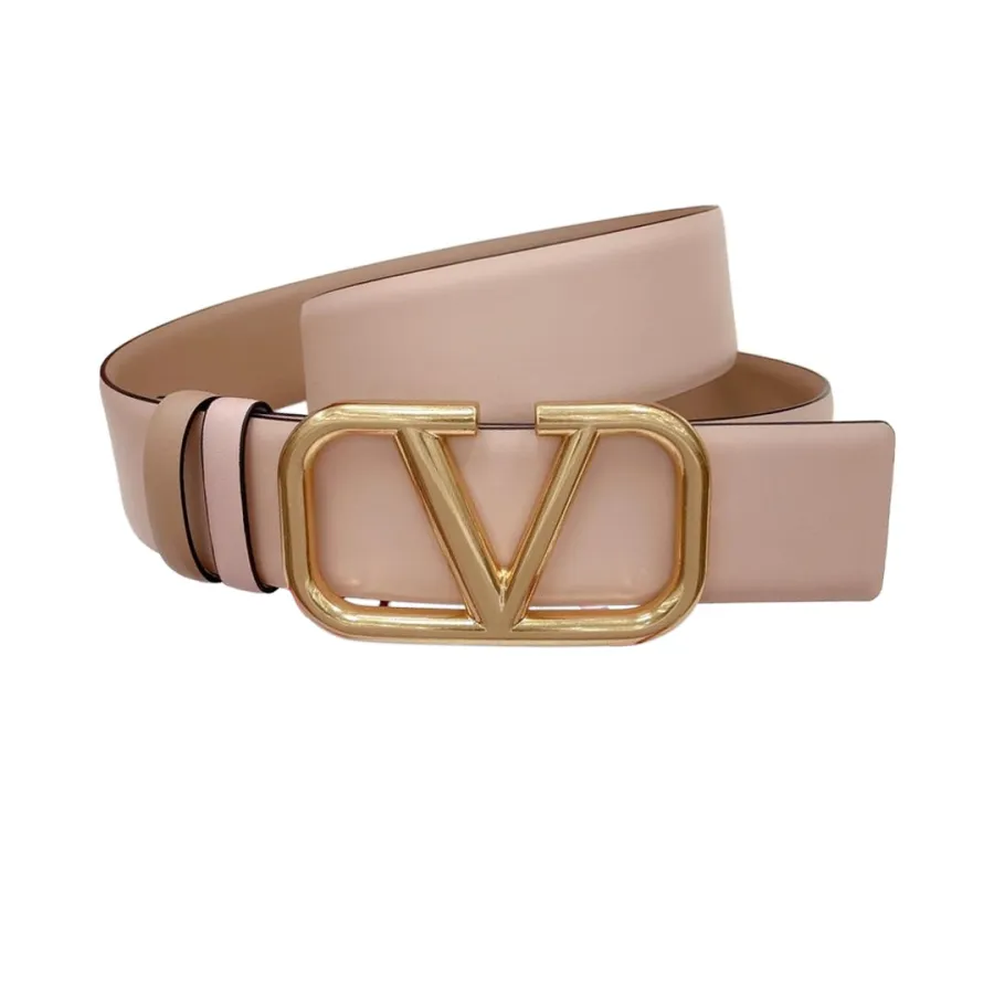 Valentino V Buckle Belt In Green/Light Green/Red/Blue/Black/Brown/Pink/Nude/Gold Black/Gold White Calfskin With Gold Hardware 40mm
