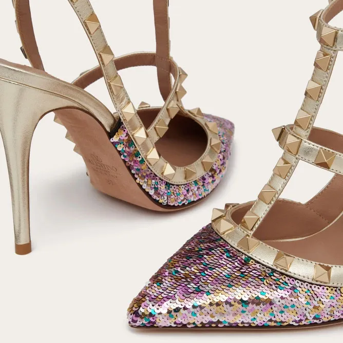 VALENTINO Sequined embroidered rivet heels (10 cm high heel)