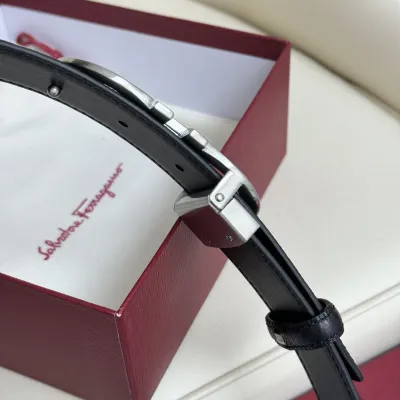 Ferragamo Men's Double Gancini Buckle Reversible Belt In Black Calfskin With Gold/Silver/Black Hardware 35mm