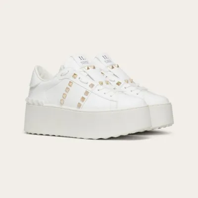 VALENTINO Women's calfskin and metallic platform sneakers