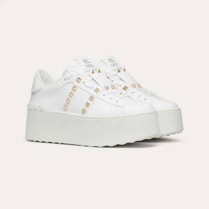 VALENTINO Women's calfskin and metallic platform sneakers