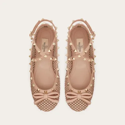 VALENTINO Rivet embellished grid ballet flats