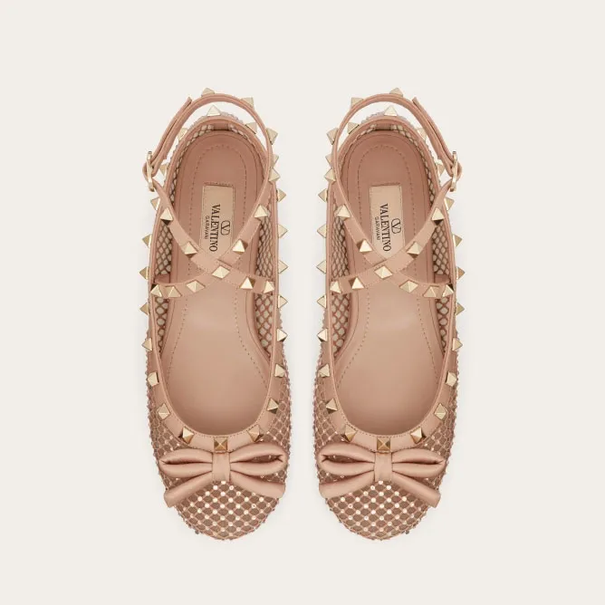 VALENTINO Rivet embellished grid ballet flats