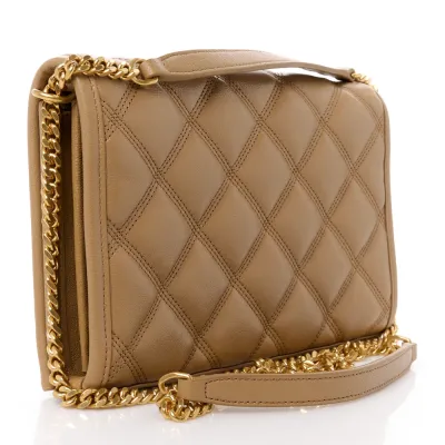 Saint Laurent Medium Becky Chain Wallet Natural Tan Diamond Quilted Lambskin Leather Gold Hardware